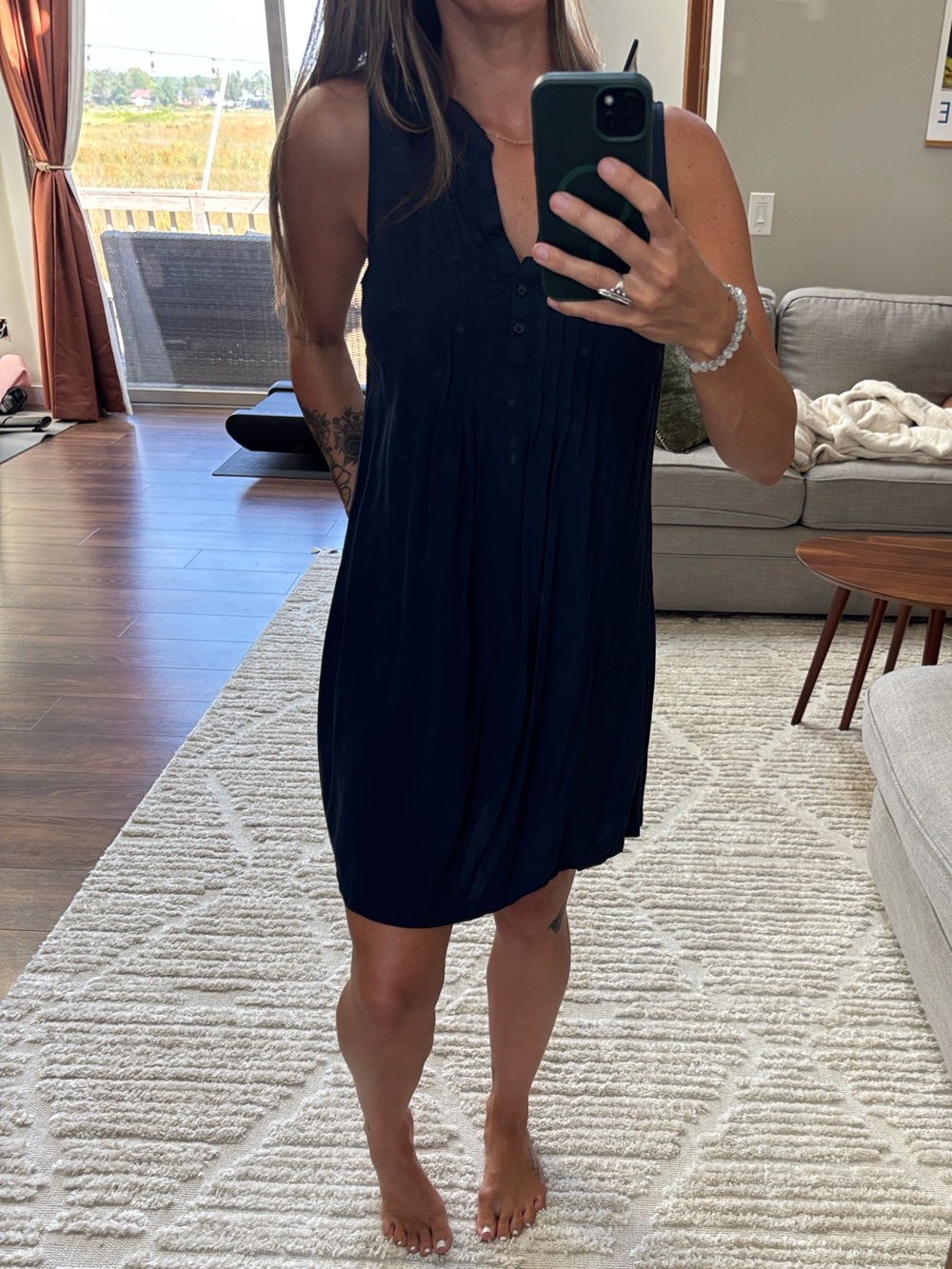 Old Navy Navy Sleeveless Pintuck Tank Dress